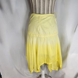 Neelam Yellow w/ Floral Embroidery Handkerchief Hem BOHO Wrap Skirt OSFM
